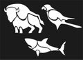 Buffalo, falcon, shark, pictogram