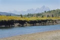 Buffalo Fork River with Teton Mountains, Jackson Hole, Wyoming. Royalty Free Stock Photo