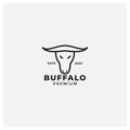 Buffalo head long horn minimalist logo design