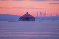 Buffalo Intake Crib Lighthouse And Windmills At Dawn Royalty Free Stock Photo