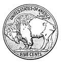 Buffalo Nickel vintage illustration Royalty Free Stock Photo