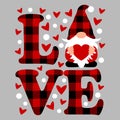 Buffalo plaid love and gnome Svg cut file, Valentine\'s day isolated vector illustration perfect for kids t-shirts