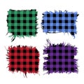 Buffalo Plaid torn fabric patchs set, Tartan distressed frames, Vector illustration