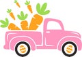 Easter truck Svg. Cute Easter old truck carrying carrots vector illustration isolated on white background Royalty Free Stock Photo