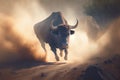 buffalo running with dust. stampede concept.generative ai