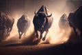buffalo running with dust. stampede concept.generative ai