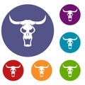 Buffalo skull icons set