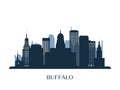 Buffalo skyline, monochrome silhouette. Royalty Free Stock Photo