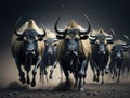 buffaloes running with dust stampede concept. ai generative