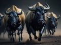 buffaloes running with dust stampede concept. ai generative