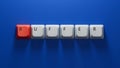 buffer.Computer keyboard keys spelling.Flat lay view from above on blue background Royalty Free Stock Photo