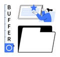 Buffer progress bar, file folder, and person adding a star to tablet screen for task management Royalty Free Stock Photo