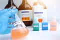 Buffer solution in glass, chemical in the laboratory and industry Royalty Free Stock Photo