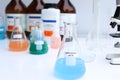 Buffer solution in glass, chemical in the laboratory and industry Royalty Free Stock Photo