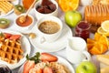 Buffet breakfast full continental and English coffee, muffins Royalty Free Stock Photo