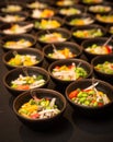 Assortment of Food Poke Bowls at Catered Buffet Royalty Free Stock Photo