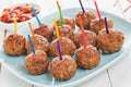 Buffet display of tasty spicy meatballs Royalty Free Stock Photo