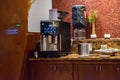 Buffet drinks zone with coffee machine and tea Royalty Free Stock Photo