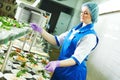 Buffet female worker servicing food in cafeteria Royalty Free Stock Photo