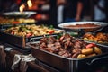 Buffet food indoor in restaurant with grilled meat. Generative AI