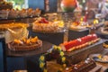 Buffet full of different kind of appetite tasty cakes during christmas celebration