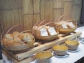 Buffet hommade bread bakery in bamboo basket for breakfast at hotel