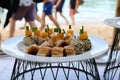 Buffet lunch set on the beach. Royalty Free Stock Photo