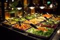 Buffet meals inside the restaurant with vegetable salads
