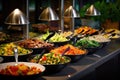 Buffet meals inside the restaurant with vegetable salads