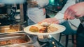 Business catering people take buffet food during company event Royalty Free Stock Photo