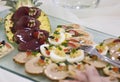 Buffet plate of colorful food