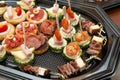 The buffet at the reception. Assortment of canapes. Banquet service. Catering, snacks with different types of cheese and meat Royalty Free Stock Photo