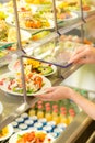 Buffet self service canteen display fresh salad