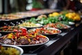 Buffet table full of food in a luxury hotel