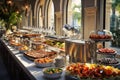 Buffet table full of food in a luxury hotel