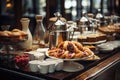 Buffet table full of food in a luxury hotel