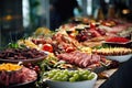 Buffet table full of food in a luxury hotel