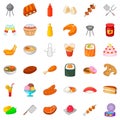 Buffet table icons set, cartoon style