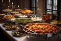 A buffet table with many different types of food, AI Royalty Free Stock Photo