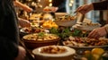 Buffet Table with People Serving Themselves Food Royalty Free Stock Photo