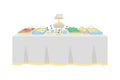 Buffet table for wedding reception flat color vector object