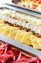 Buffet trays with a various delicious appetizers