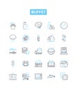 Buffet vector line icons set. Buffet, Catering, Dining, Food, Cuisine, Banquet, Dish illustration outline concept