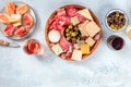 Buffet with wine and appetizers. Italian delicatessen Royalty Free Stock Photo