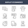 9 bufilot ecommerce icons pack. trendy bufilot ecommerce icons on white background. thin outline line icons such as dress, camera