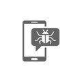 Bug attack, corrupting system, mobile bug, smartphone virus, virus alert message icon Royalty Free Stock Photo