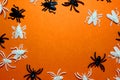 Texture of plastic flies and spiders for halloween