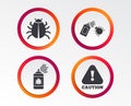 Bug disinfection signs. Caution attention icon.