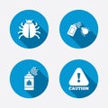 Bug disinfection signs. Caution attention icon