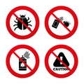 Bug disinfection signs. Caution attention icon Royalty Free Stock Photo